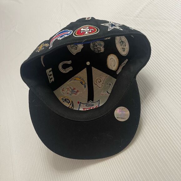 VTG RARE NFL ALL OVER TEAM LOGO REEBOK FITTED HAT CAP One Size Fits All - Picture 8 of 9